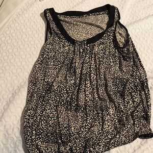 LOFT Black and Cream Patterned Tank Top